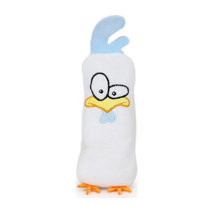 BRNX Maxi Toy juguete de peluche para gatos con forma de un pollo blanco con cresta celeste, vista 3