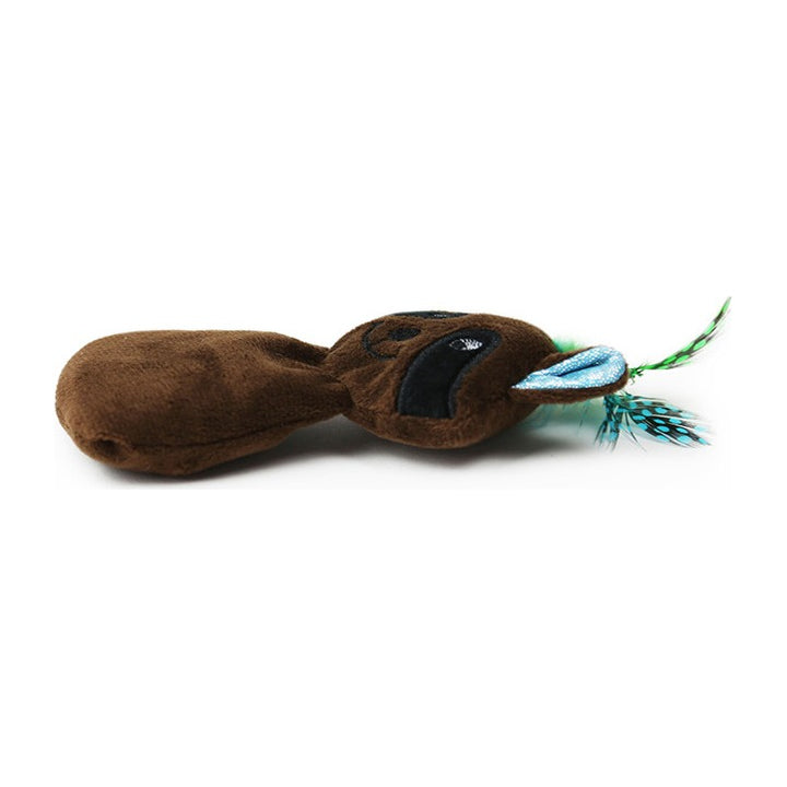 BRNX Maxi Toy juguete de peluche para gatos con forma de un mapache café oscuro con plumas, vista 6