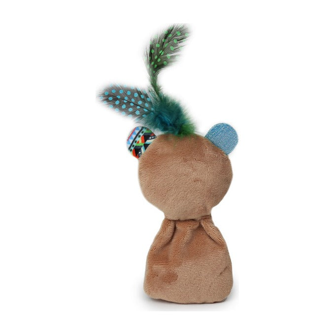 BRNX Maxi Toy juguete de peluche para gatos con forma de un osito café claro con plumas, vista 3