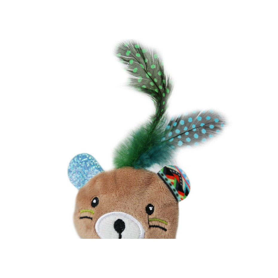 BRNX Maxi Toy juguete de peluche para gatos con forma de un osito café claro con plumas, vista 5