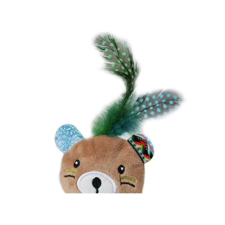 BRNX Maxi Toy juguete de peluche para gatos con forma de un osito café claro con plumas, vista 5