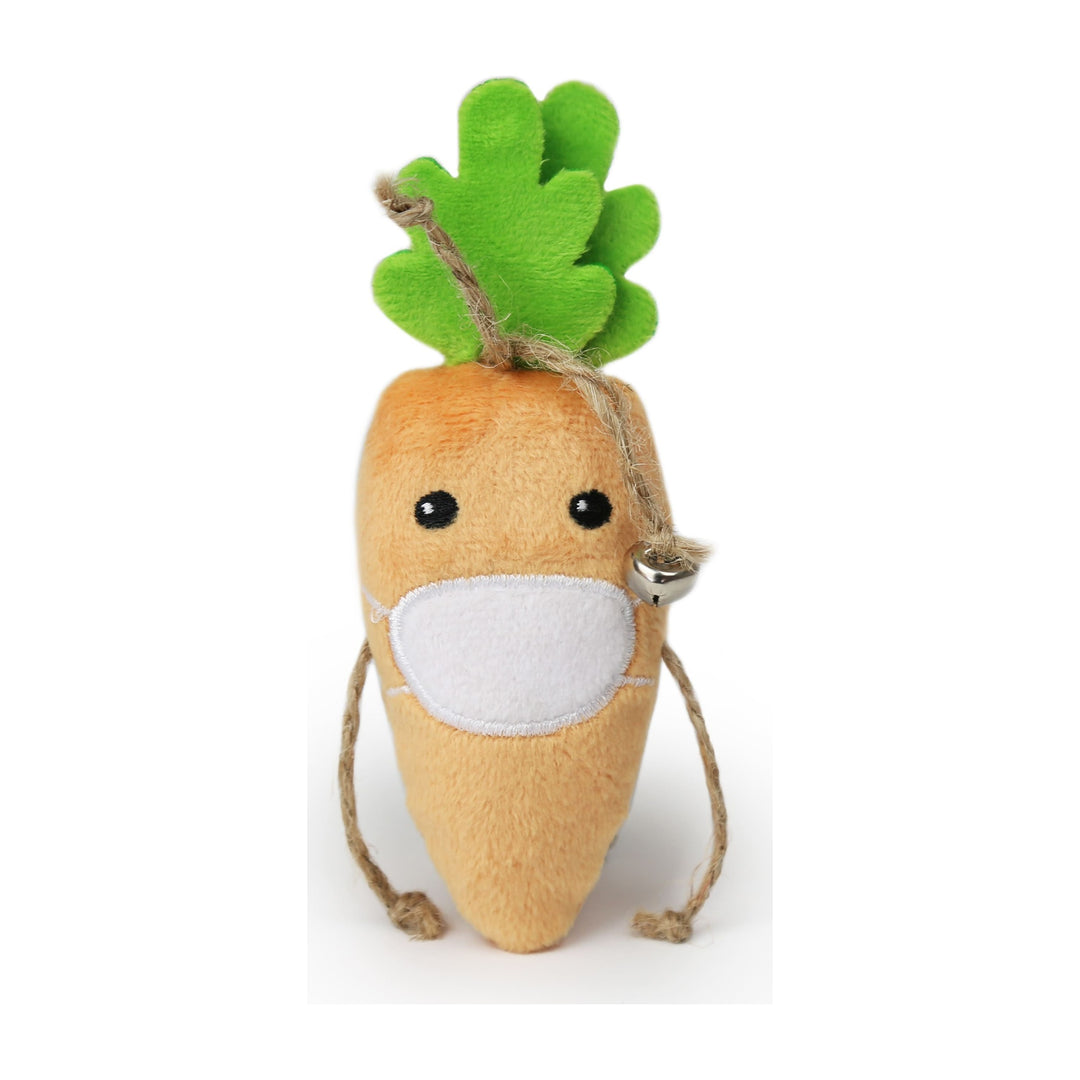BRNX Maxi Toy juguete de peluche para gatos con forma de una zanahoria naranja con hojas verdes, vista 2