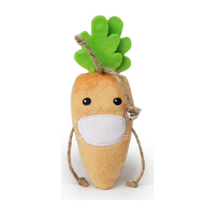 BRNX Maxi Toy juguete de peluche para gatos con forma de una zanahoria naranja con hojas verdes, vista 2