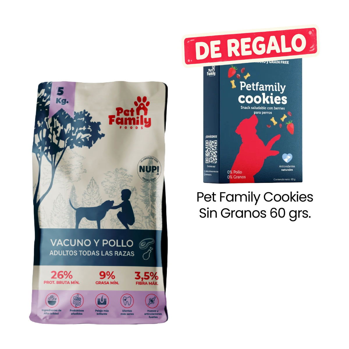 Pet Family Perro Adulto 5 Kg con Pet Family Cookies Sin Granos 60 g de regalo.
