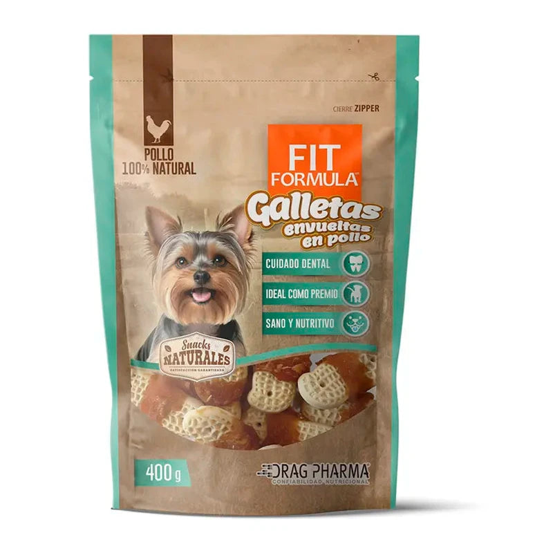 Fit Formula snack natural galletas envueltas en pollo, envase de 400 g