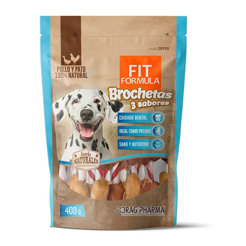 Fit Formula snack natural brocheta 3 sabores, envase de 400 g