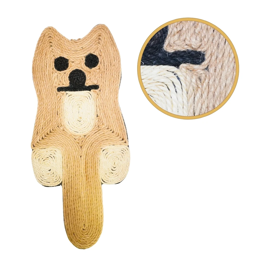 Rascador colgante para gatos con forma de gatito, tejido en sisal beige y café