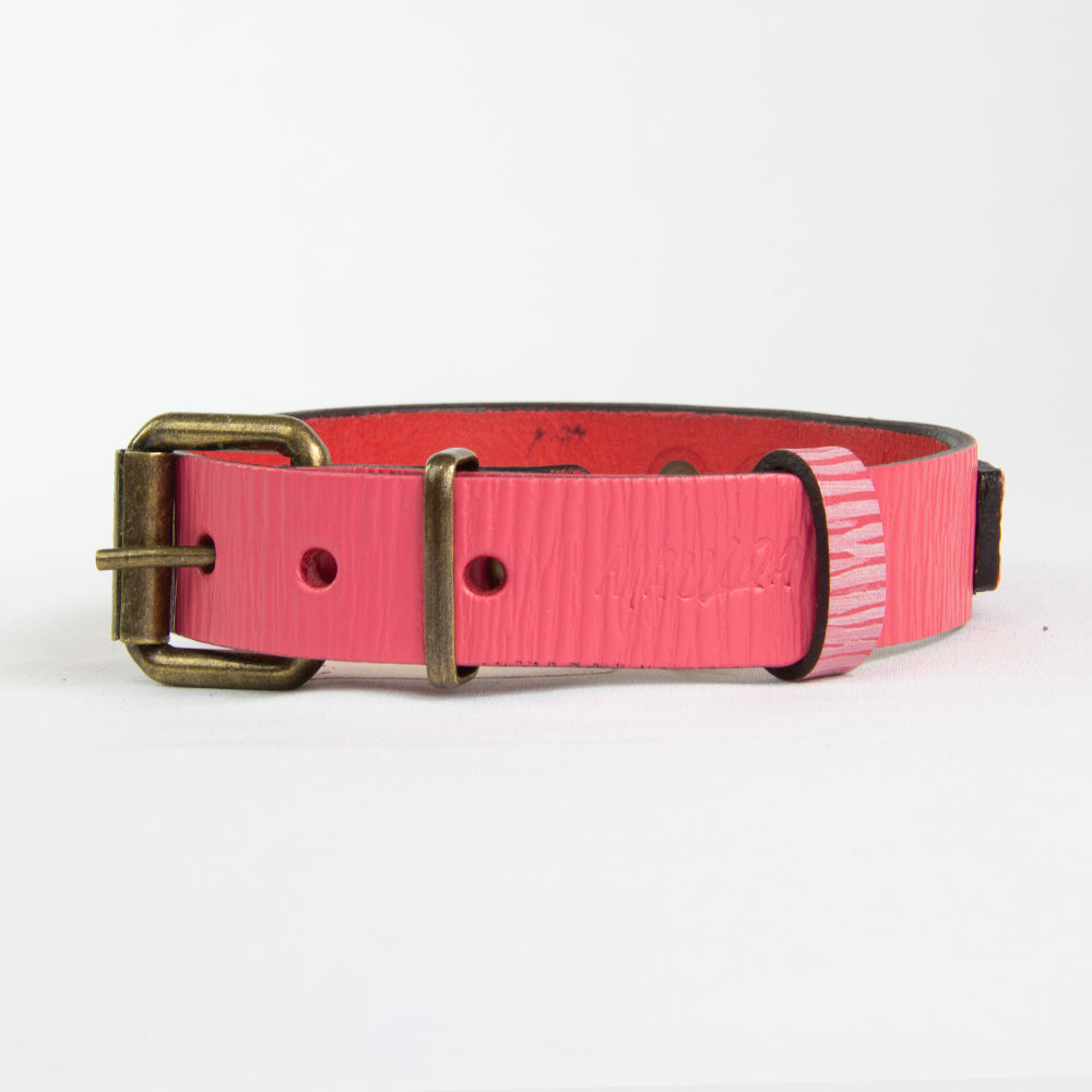 Collar Perro Duke Cuero Fucsia Corrugado/Rosado Corrugado