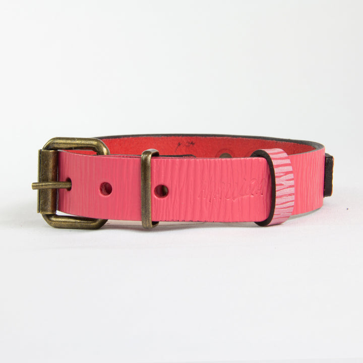 Collar Perro Duke Cuero Fucsia Corrugado/Rosado Corrugado