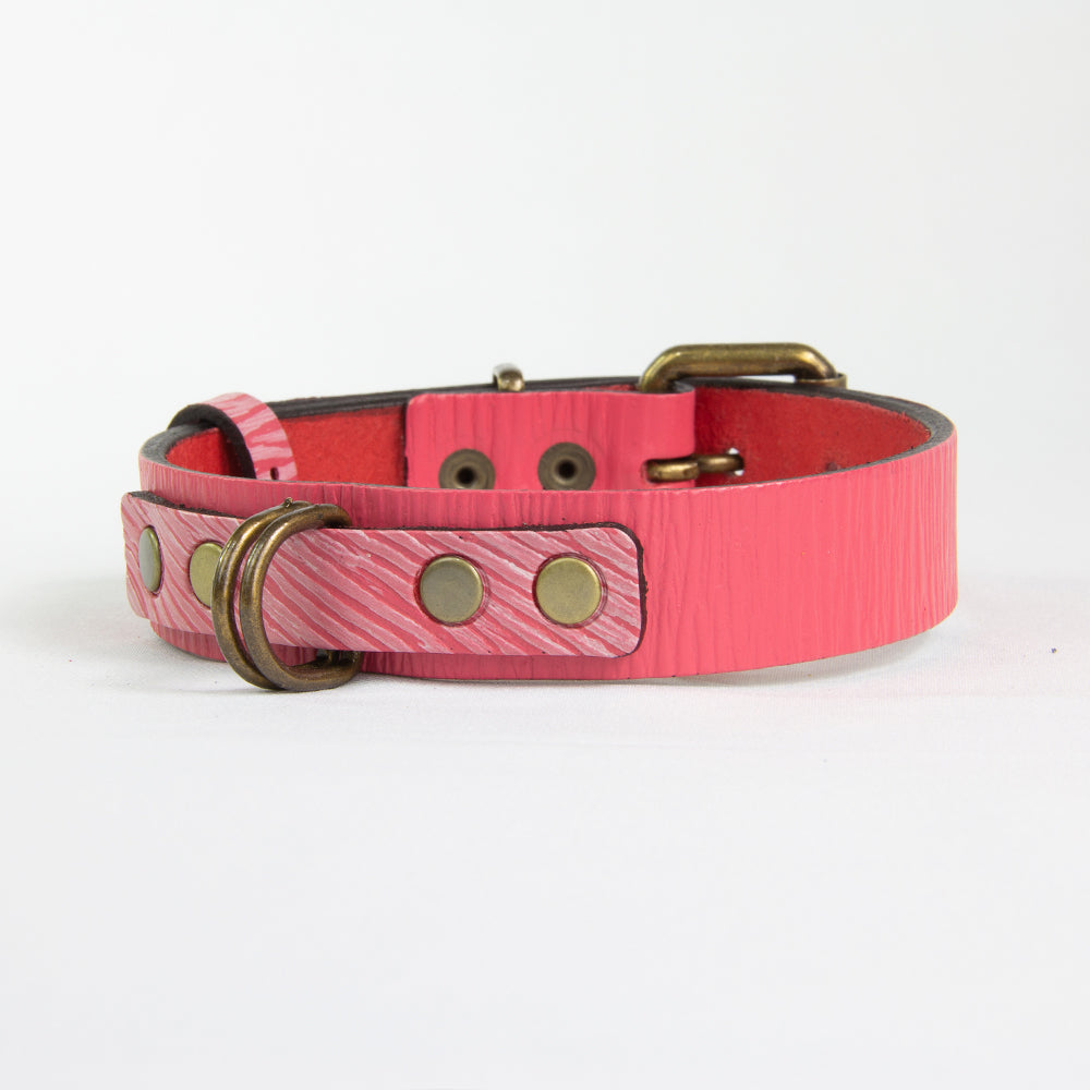 Collar Perro Duke Cuero Fucsia Corrugado/Rosado Corrugado