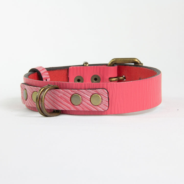 Collar Perro Duke Cuero Fucsia Corrugado/Rosado Corrugado