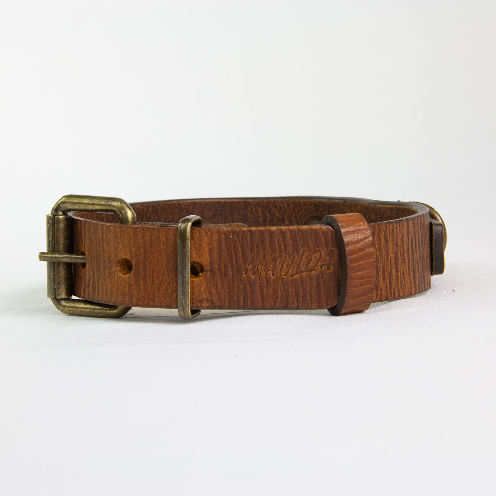 Collar Perro Duke Cuero Marrón Corrugado Envejecido