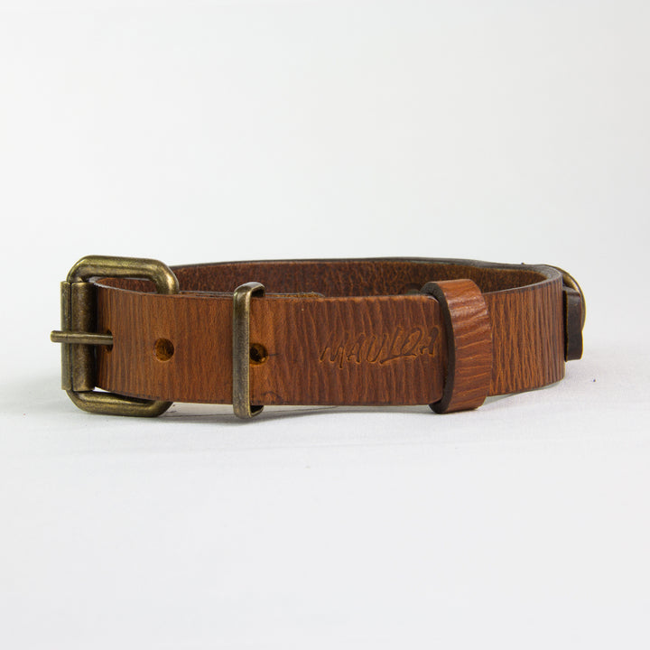 Collar Perro Duke Cuero Marrón Corrugado Envejecido