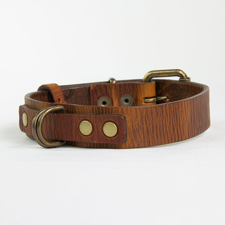 Collar Perro Duke Cuero Marrón Corrugado Envejecido