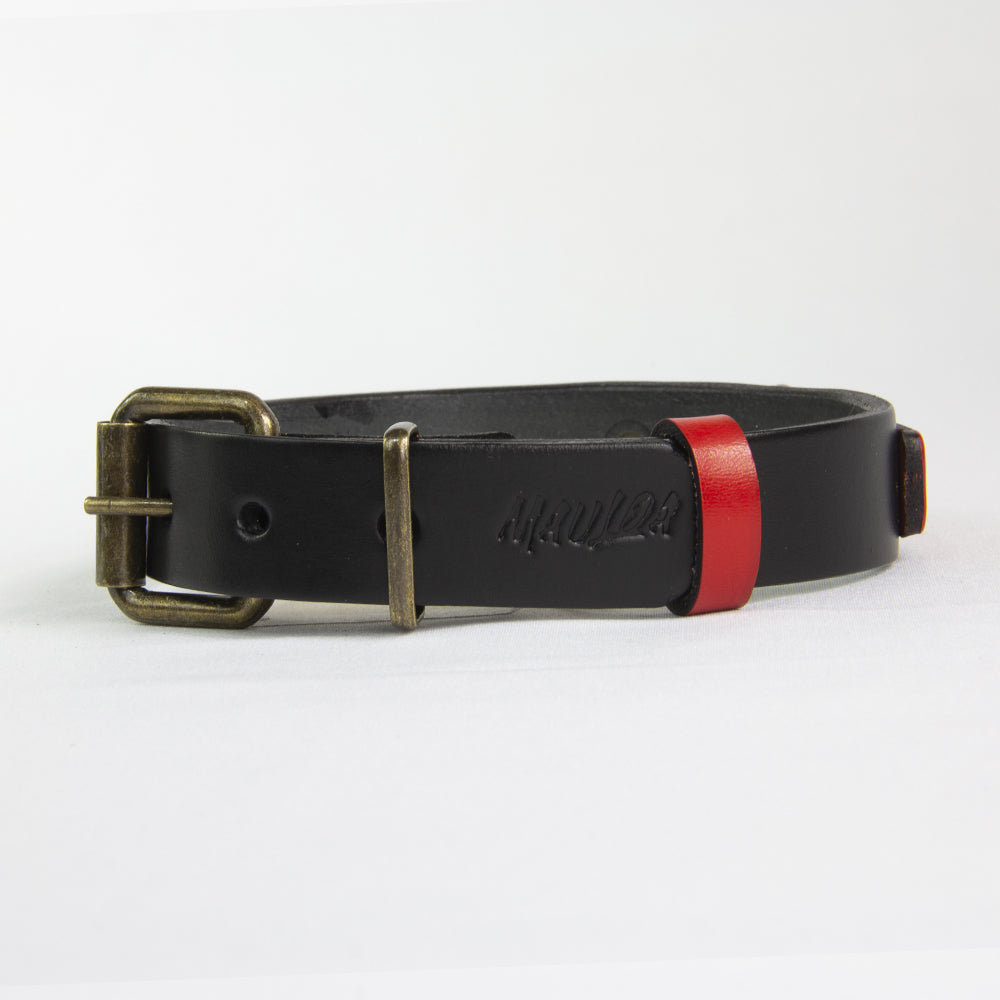 Collar Perro Duke Cuero Negro/Rojo