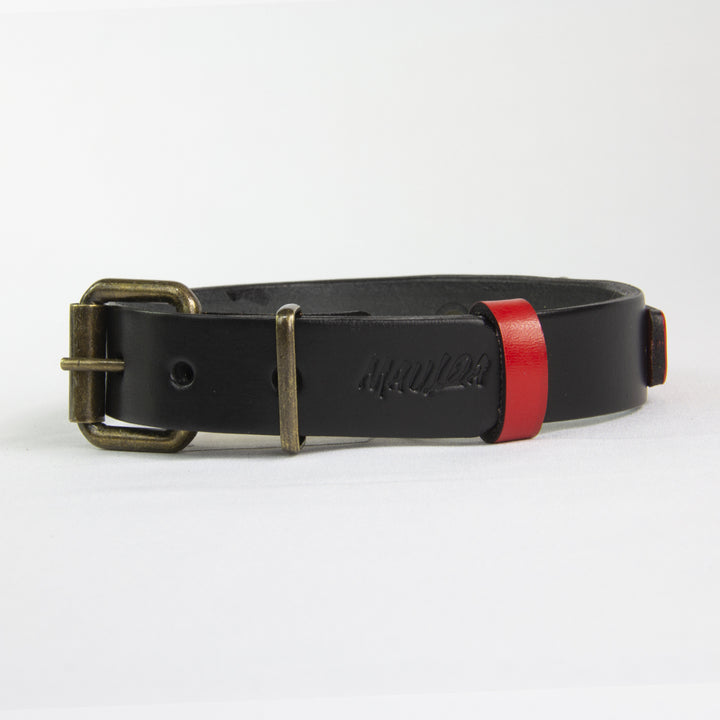 Collar Perro Duke Cuero Negro/Rojo