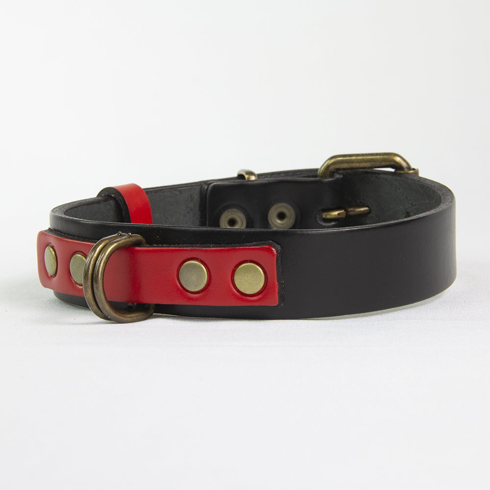 Collar Perro Duke Cuero Negro/Rojo