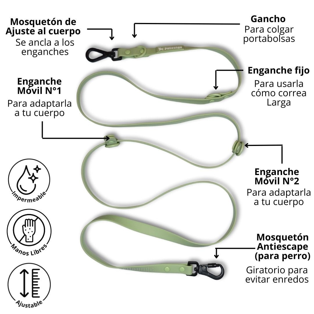 Pet Lounge Correa Perro Manos Libres Multiuso 5 en 1 Verde