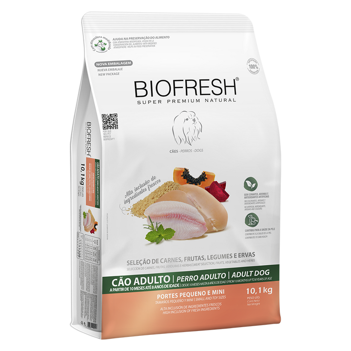 Biofresh perro adulto razas pequeñas y mini 10.1 kg alimento seco, empaque en perspectiva