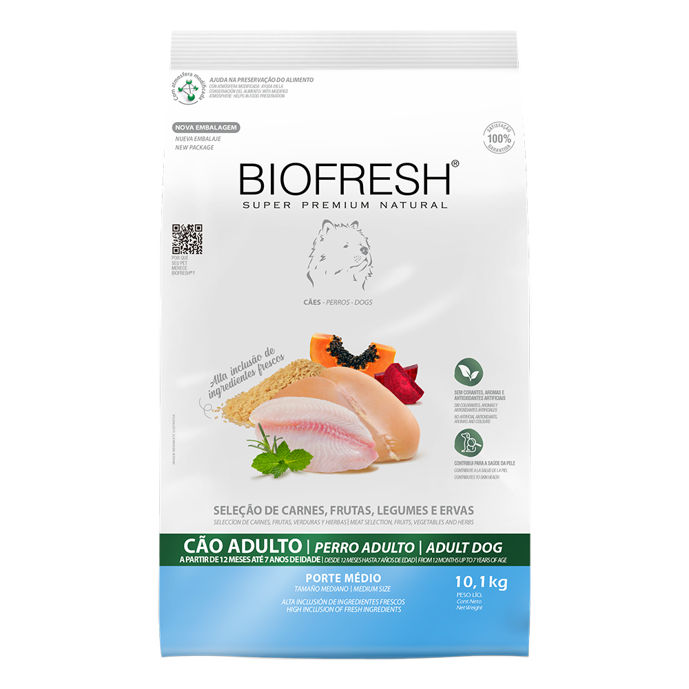 Biofresh perro adulto razas medianas 10.1 kg alimento seco, vista frontal del empaque
