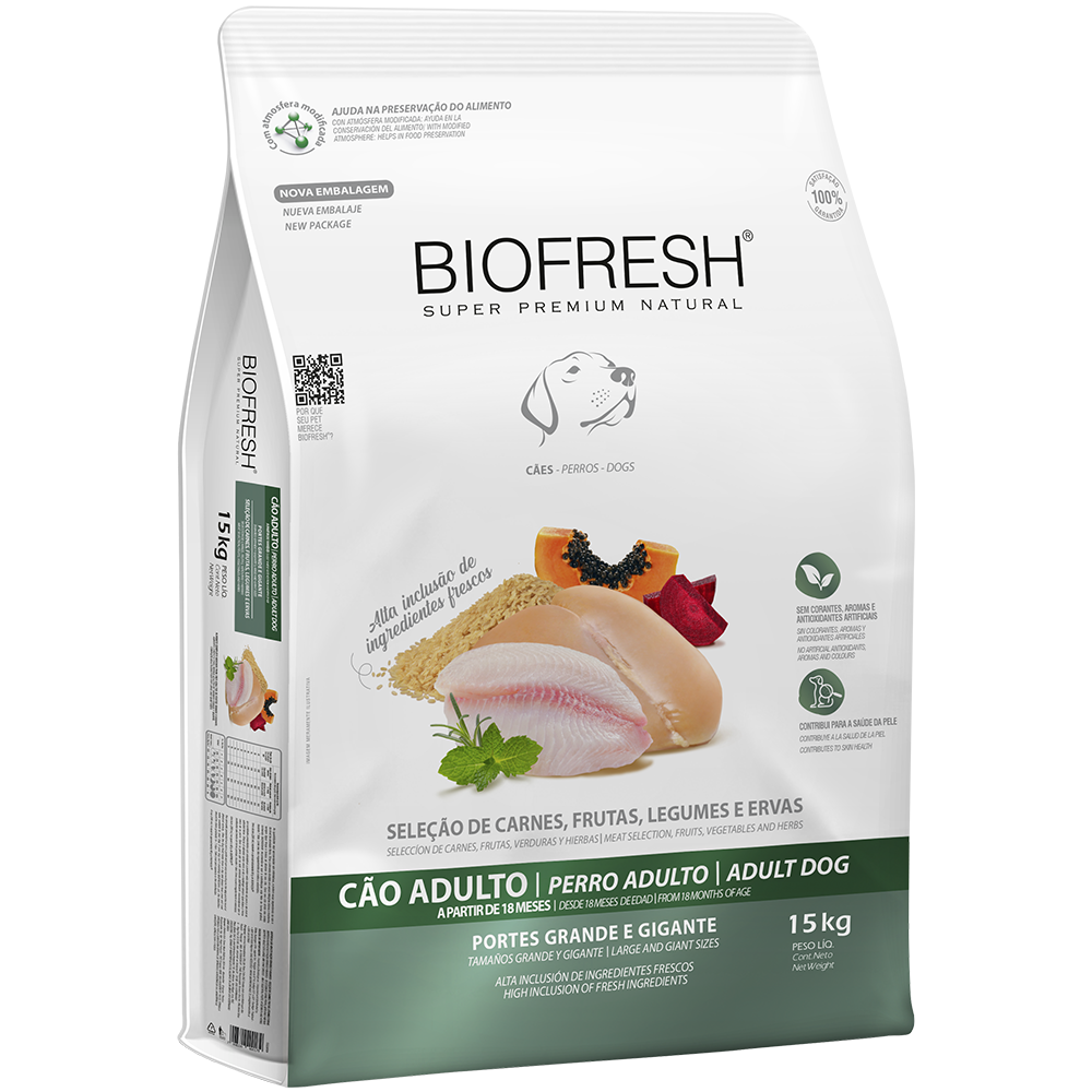 Biofresh perro adulto razas grandes y gigantes 15 kg alimento seco, empaque en perspectiva