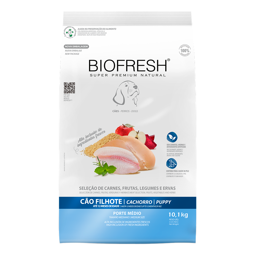 Biofresh perro cachorro razas medianas 10.1 kg alimento seco, vista frontal del empaque