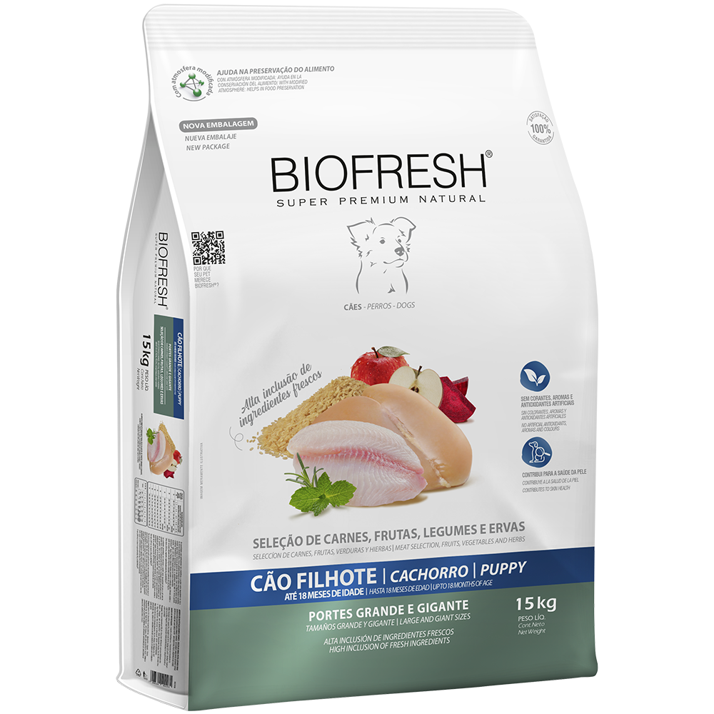 Biofresh perro cachorro razas grandes y gigantes 15 kg alimento seco, empaque en perspectiva