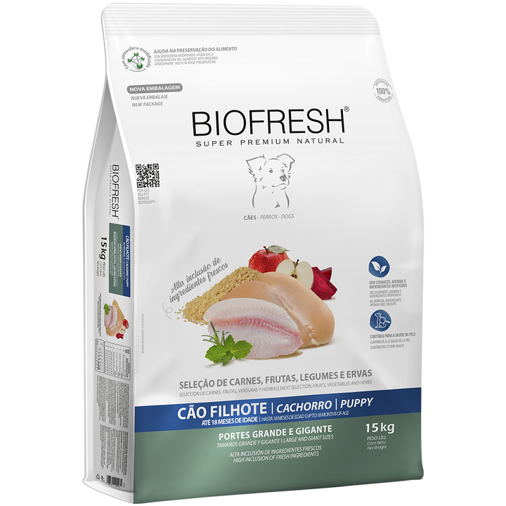Biofresh perro cachorro razas grandes y gigantes 15 kg alimento seco, empaque en perspectiva