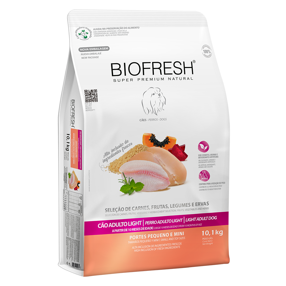 Biofresh perro adulto light razas pequeñas y mini 10.1 kg alimento seco, empaque en perspectiva