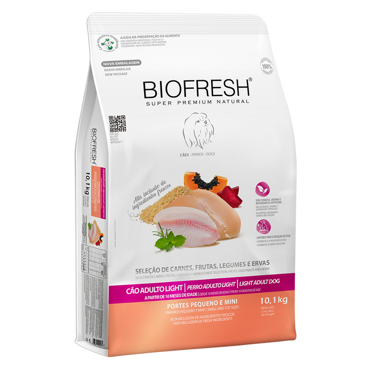 Biofresh perro adulto light razas pequeñas y mini 10.1 kg alimento seco, empaque en perspectiva