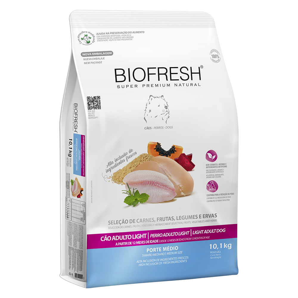 Biofresh perro light razas medianas 10.1 kg alimento seco, empaque en perspectiva
