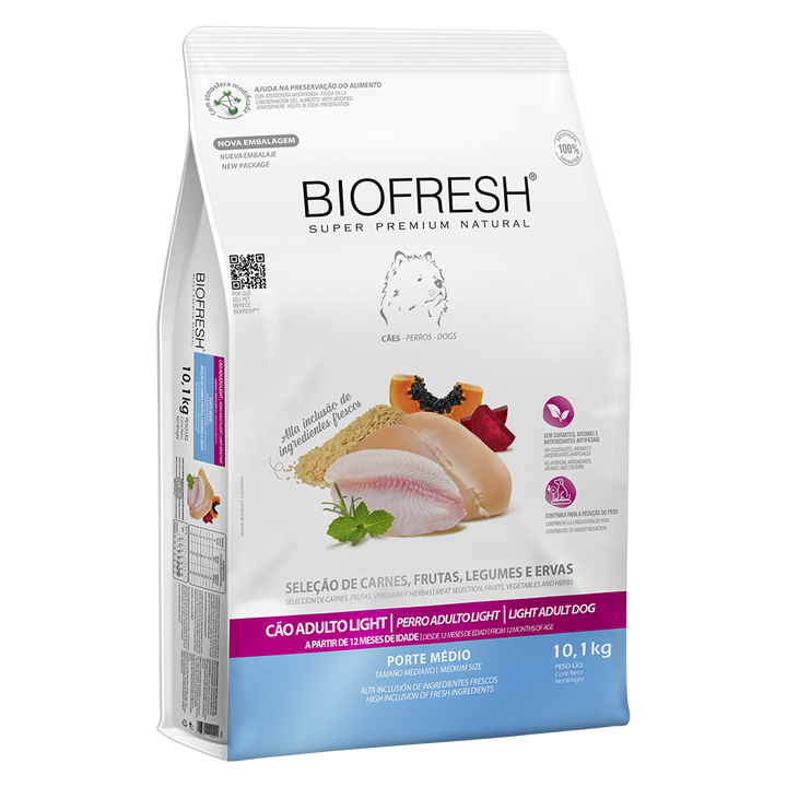 Biofresh perro light razas medianas 10.1 kg alimento seco, empaque en perspectiva