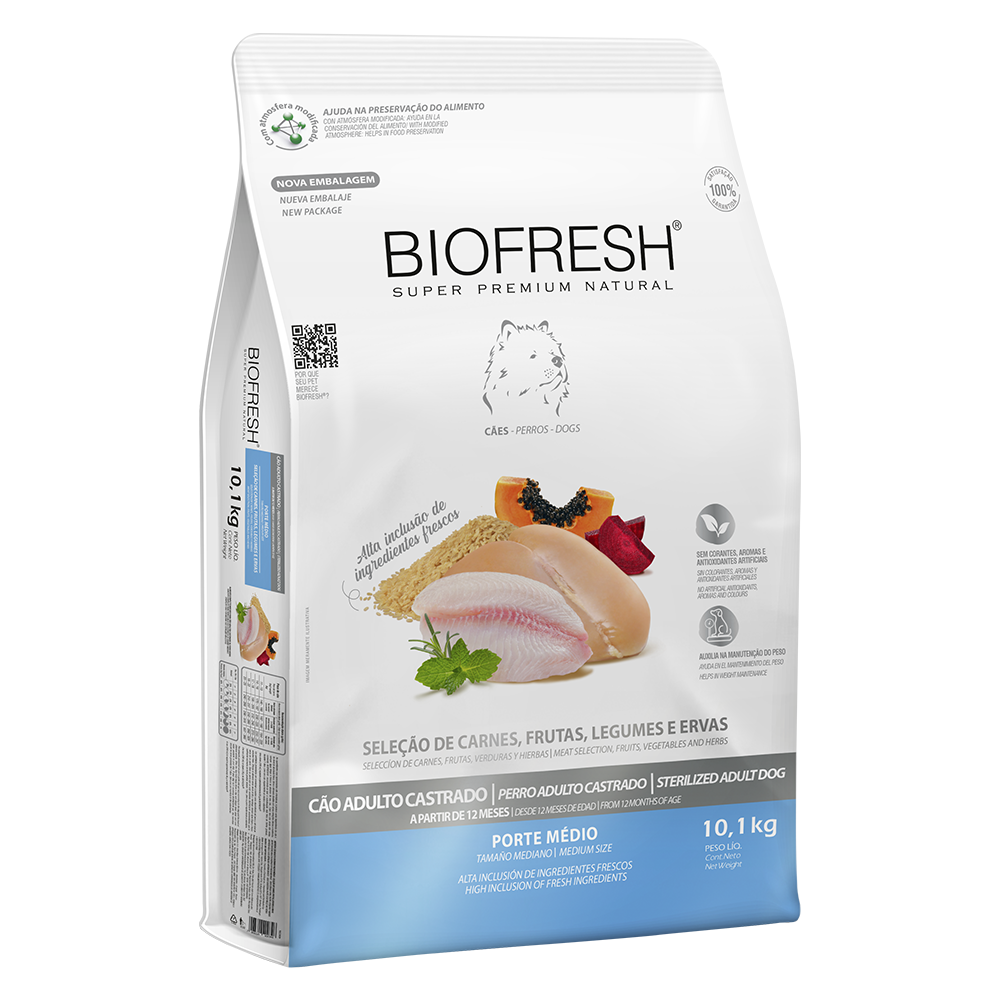 Biofresh perro castrado razas medianas 10.1 kg alimento seco, empaque en perspectiva