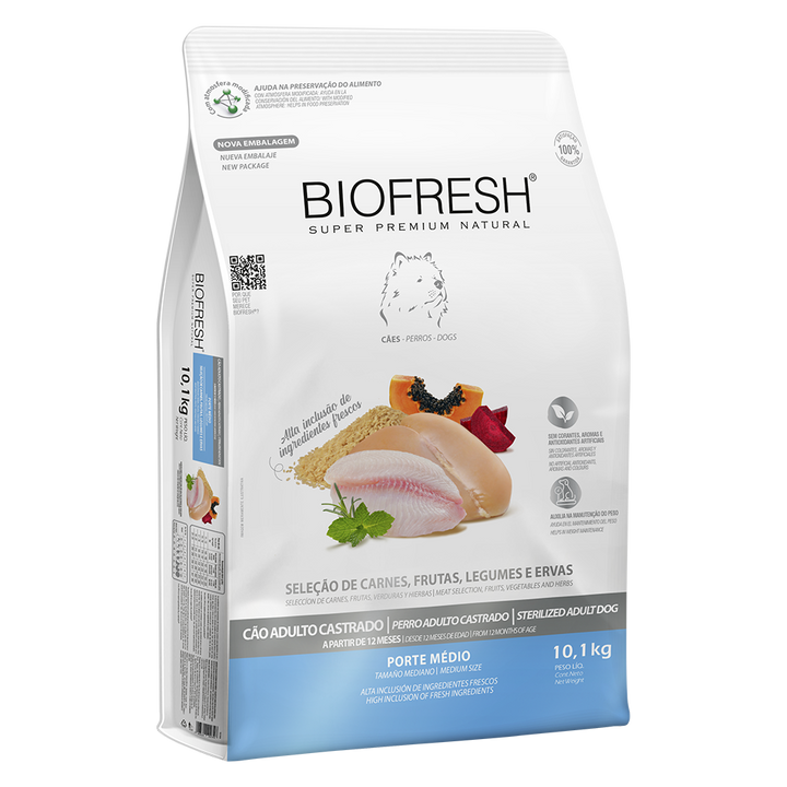 Biofresh perro castrado razas medianas 10.1 kg alimento seco, empaque en perspectiva