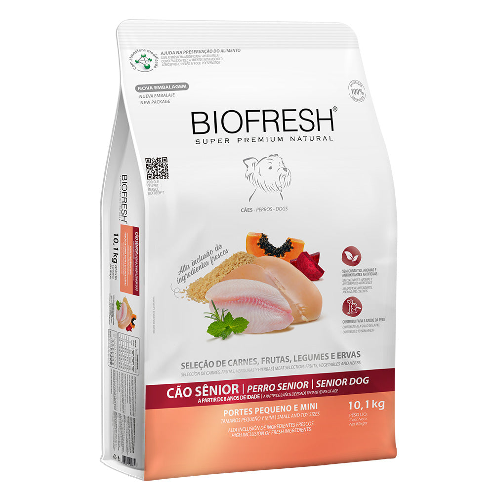 Biofresh perro senior razas pequeñas y mini 10.1 kg alimento seco, empaque en perspectiva