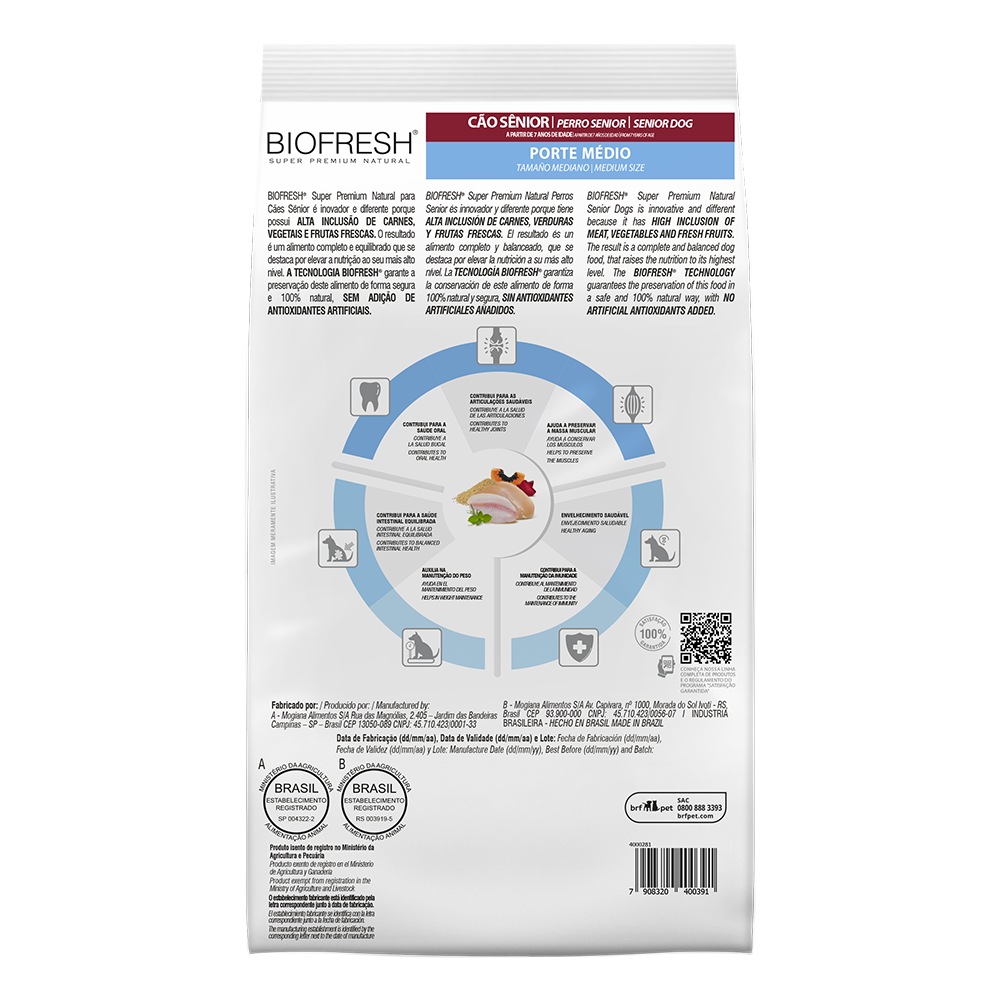 Biofresh perro senior razas medianas 3 kg empaque vista trasera
