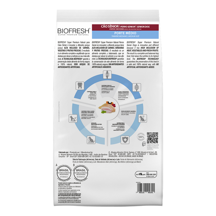 Biofresh perro senior razas medianas 3 kg empaque vista trasera