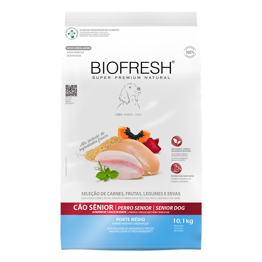 Biofresh perro senior razas medianas 10.1 kg alimento seco, vista frontal del empaque