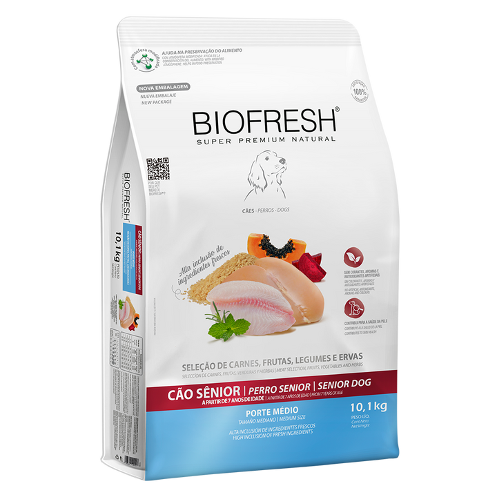 Biofresh perro senior razas medianas 10.1 kg alimento seco, empaque en perspectiva