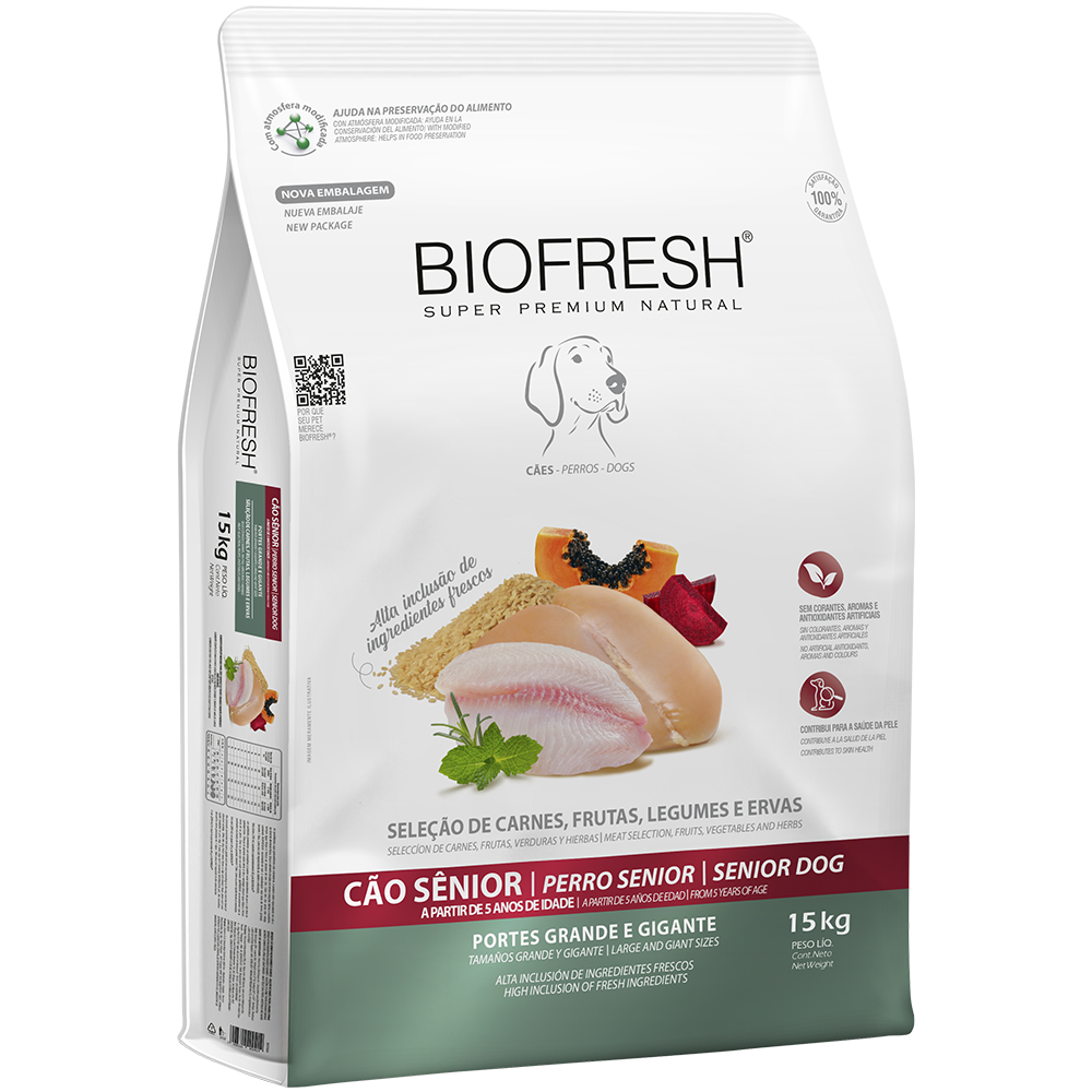 Biofresh perro senior razas grandes y gigantes 15 kg alimento seco, empaque en perspectiva
