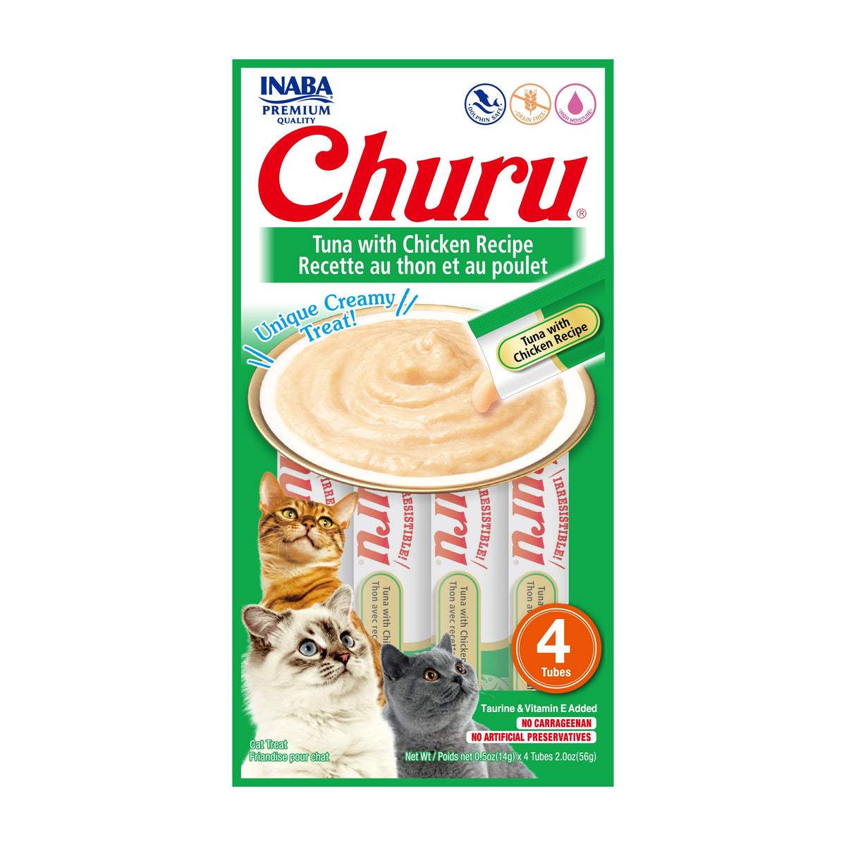 Churu snack líquido sabor atún con pollo para gatos 4 tubos 14 grs vista frontal