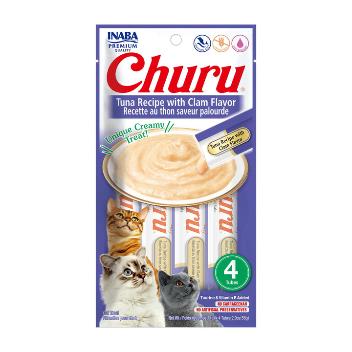 Churu snack líquido sabor atún con almeja para gatos 4 tubos 14 grs vista frontal