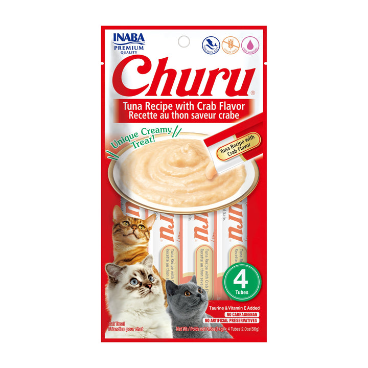 Churu snack líquido sabor atún con cangrejo para gatos 4 tubos 14 grs vista frontal