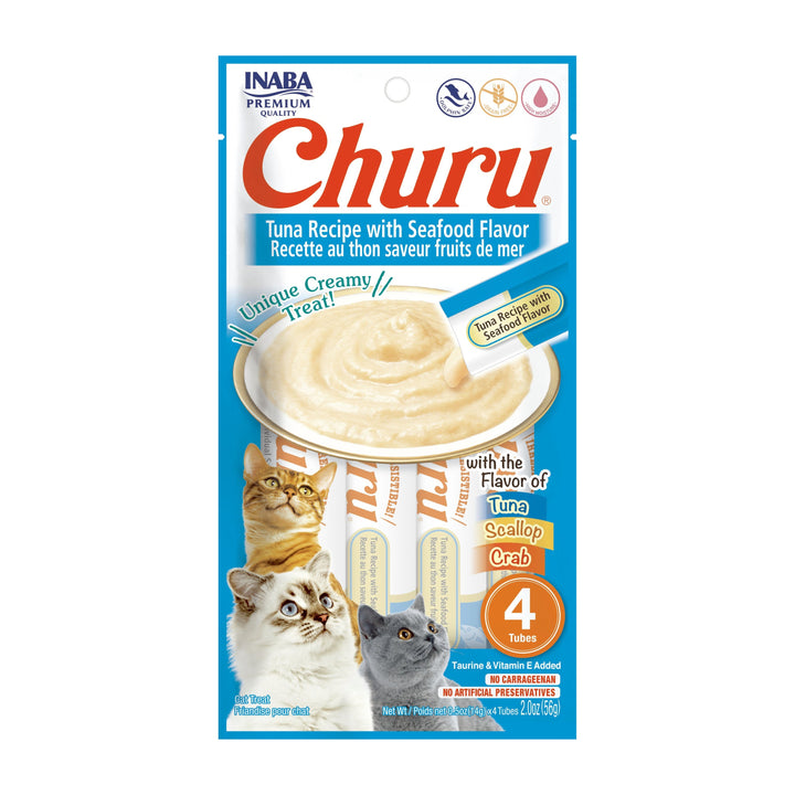 Churu snack líquido sabor atún con mariscos para gatos 4 tubos 14 grs vista frontal