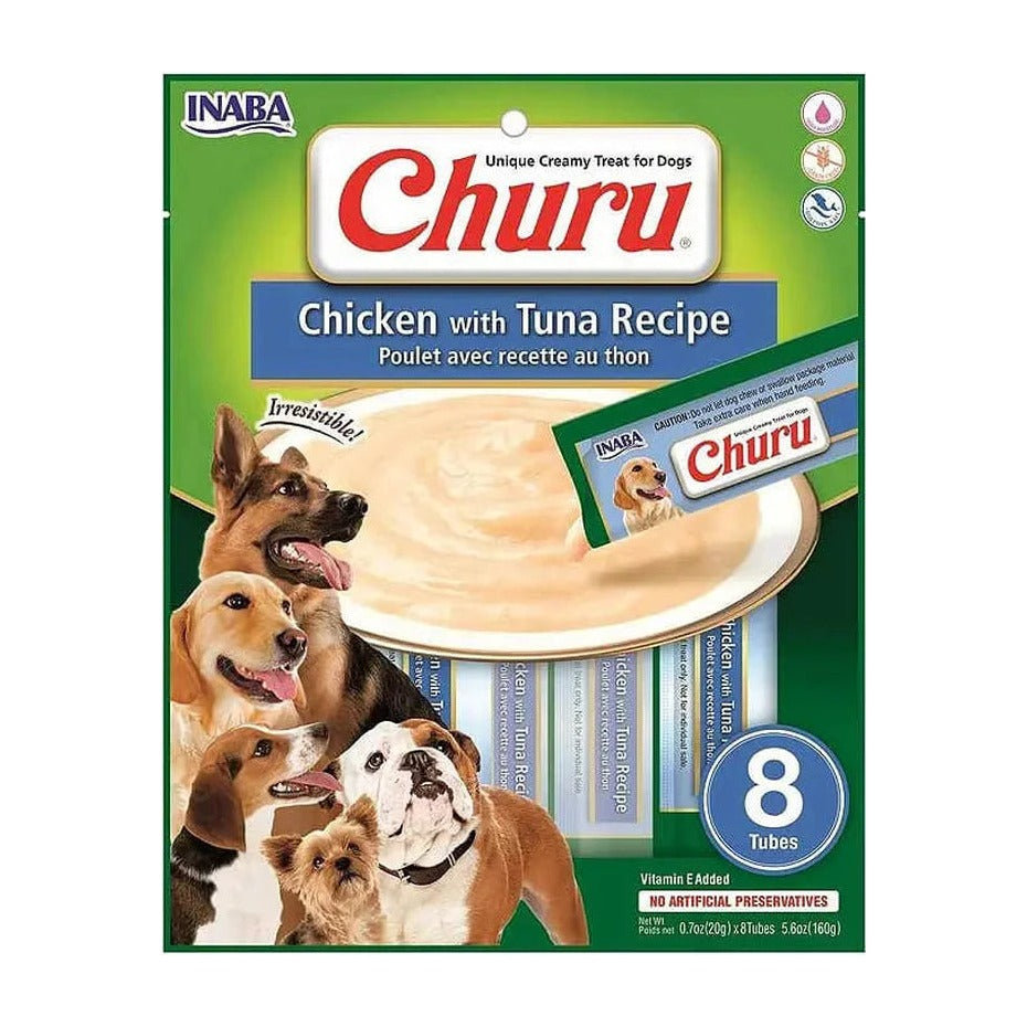 Churu Perro Pollo con Atún Sobre 8 Tubos x 20 g, frente del envase