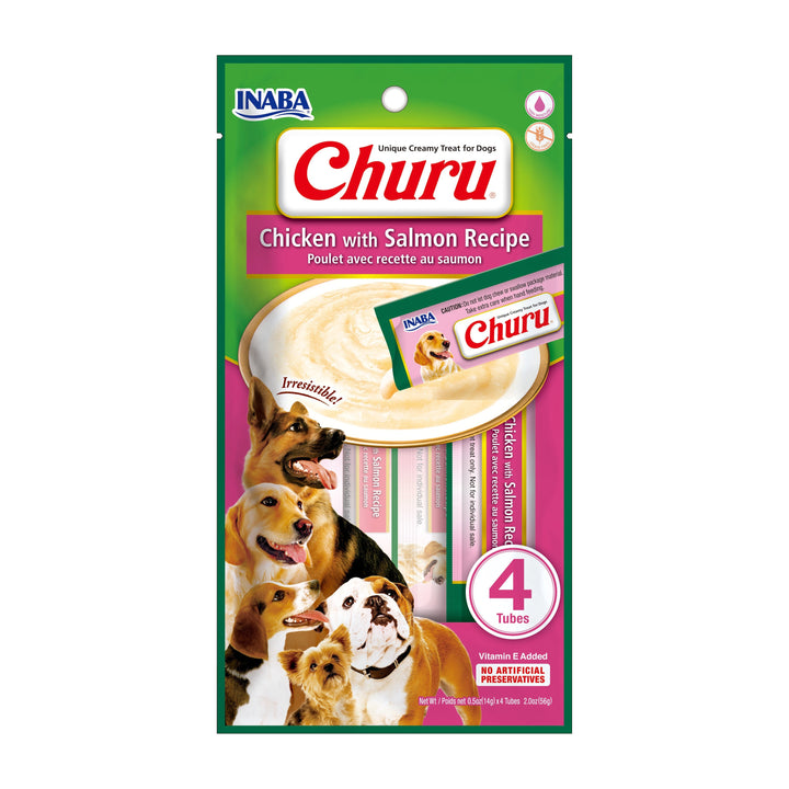 Churu snack líquido sabor salmón para perros 4 tubos 14 grs vista frontal