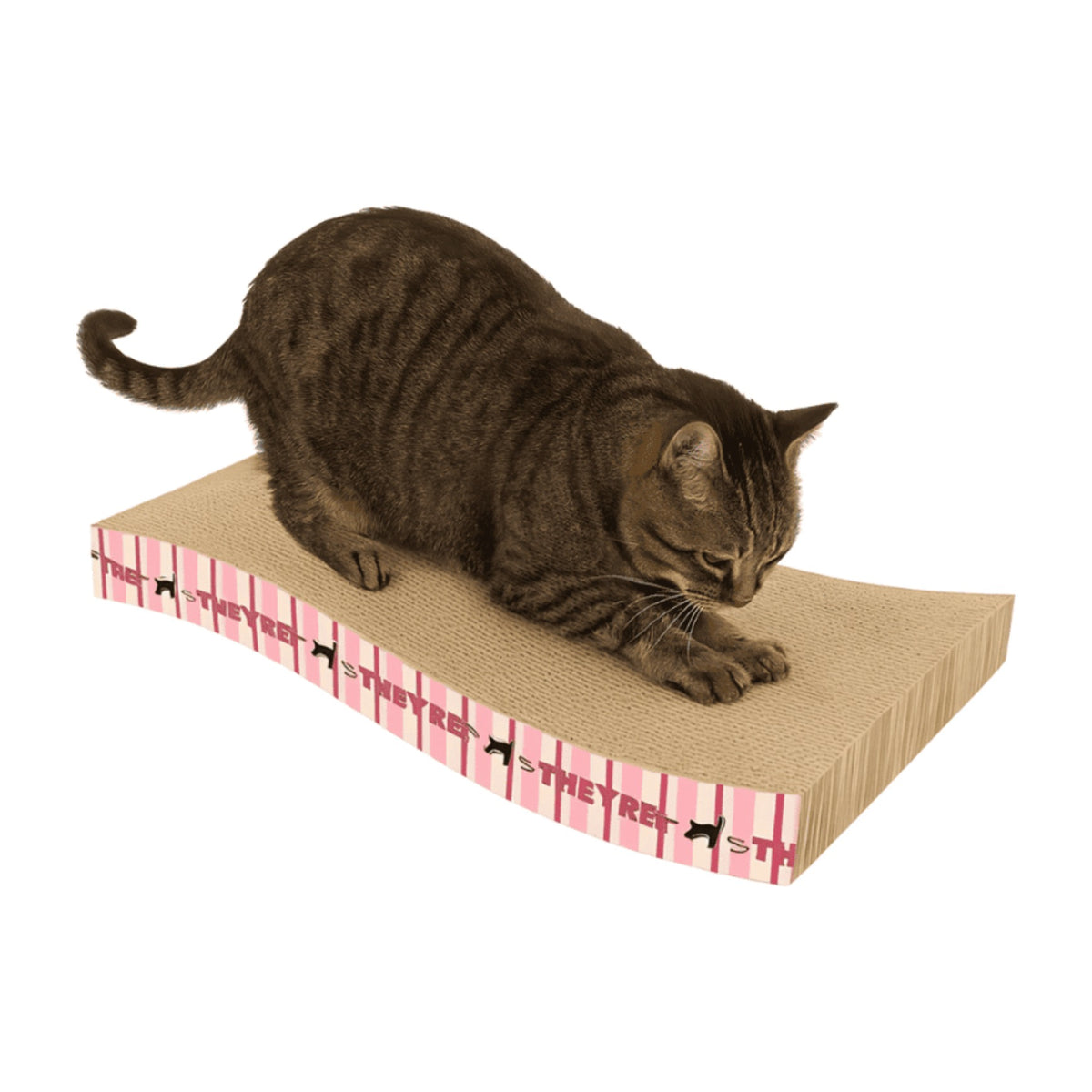 Rascador ondular para gatos 43x21.5x6.4 cm rosado vista frontal