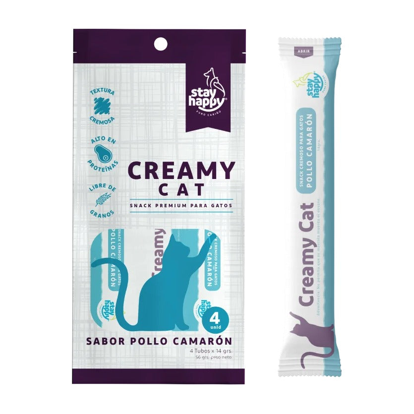 Stay Happy Creamy Cat pollo camarón 4 unidades snack cremoso para gatos