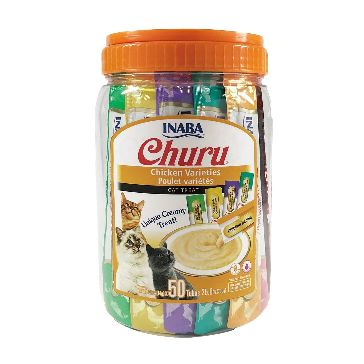 Churu snack variedades pollo pack 50 unidades para gatos empaque
