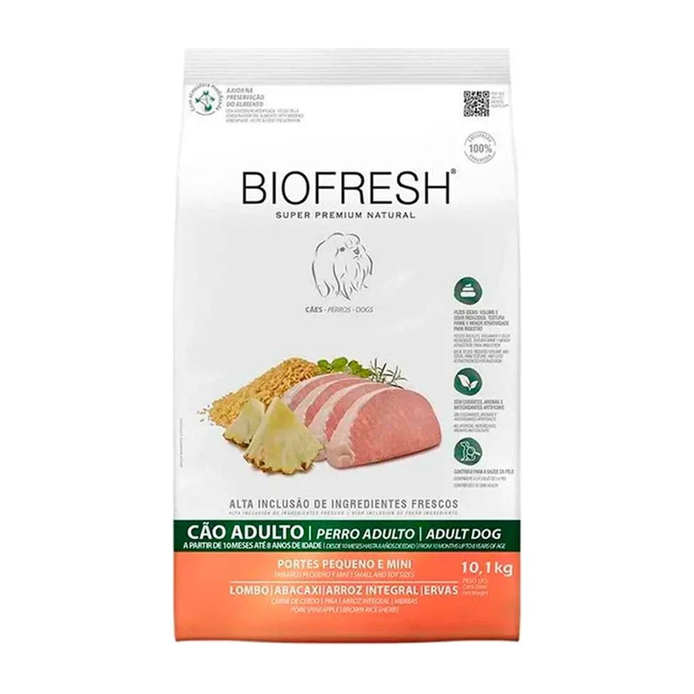 Biofresh perro adulto razas pequeñas cerdo y piña 10.1 kg alimento seco vista frontal